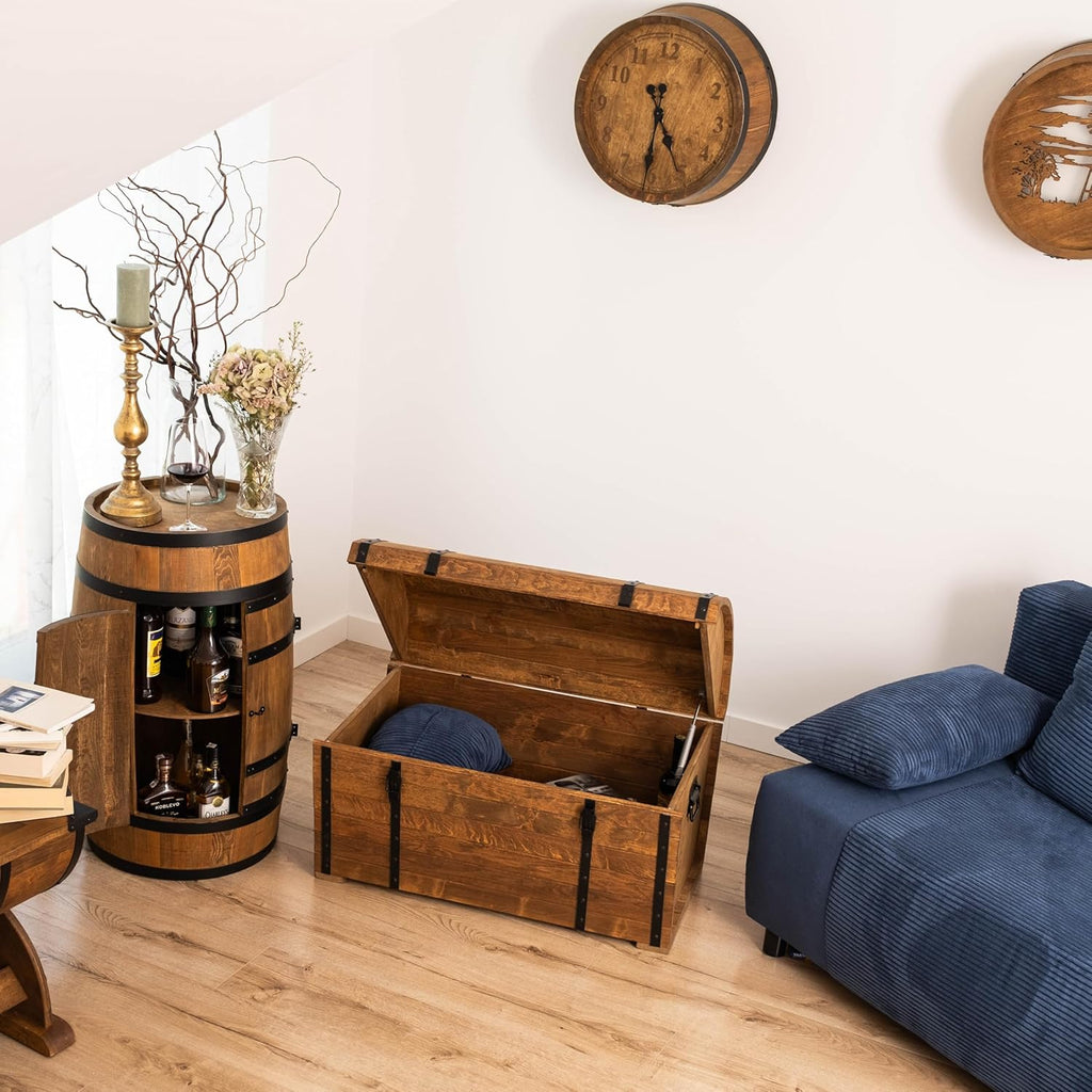 CREATIVE COOPER Holztruhe 180L â€?Klassischer Aufbewahrungskoffer aus geöltem Erlenholz â€?Vintage Design â€?Für Wohnzimmer, Terrasse & Garten â€?80x50x50 cm