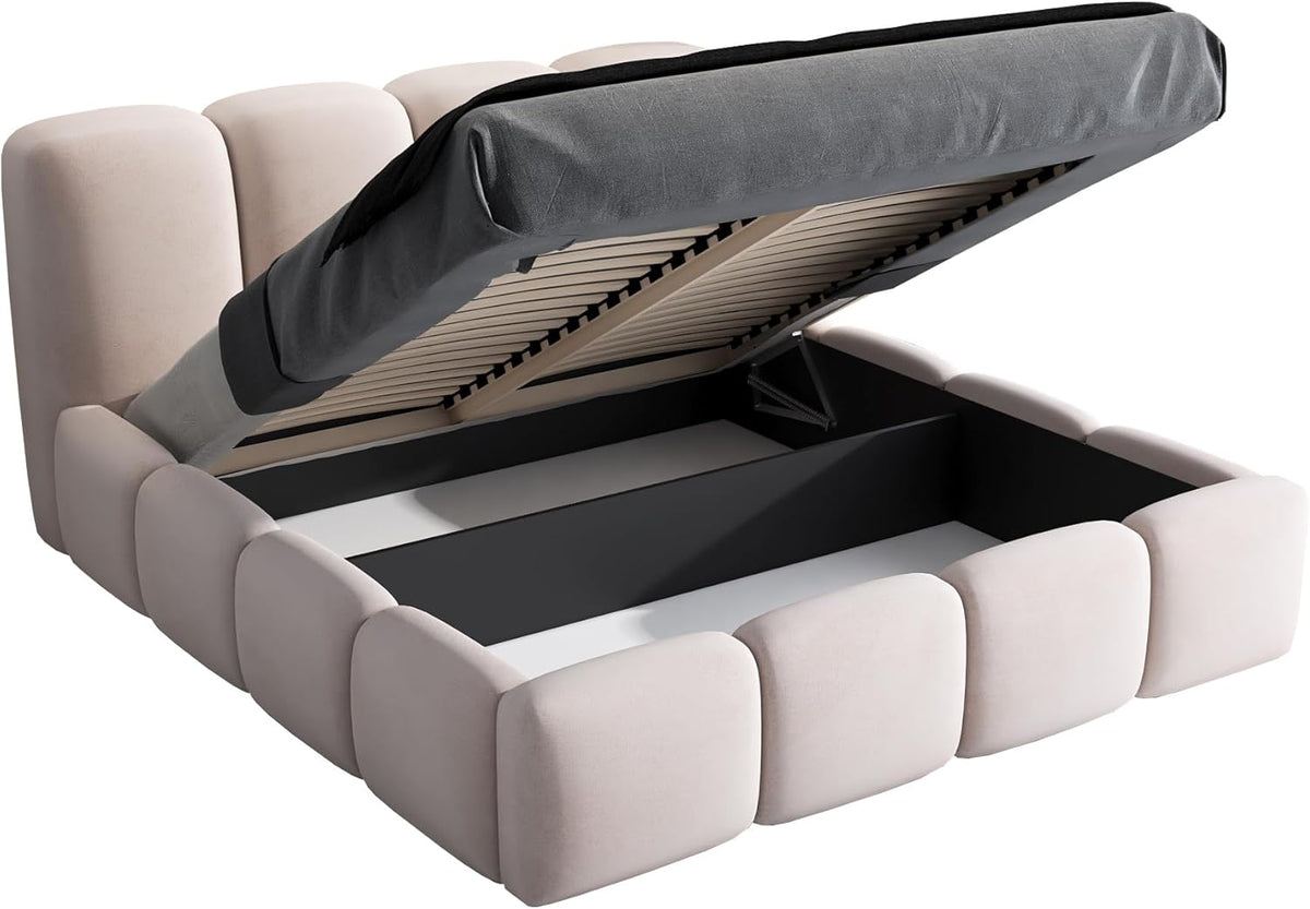 A&J MöbelLand Polsterbett 120x200 mit Bettkasten und Lattenrost â€?DONA-OM, Bett mit Stauraum in Beige ohne Matratze