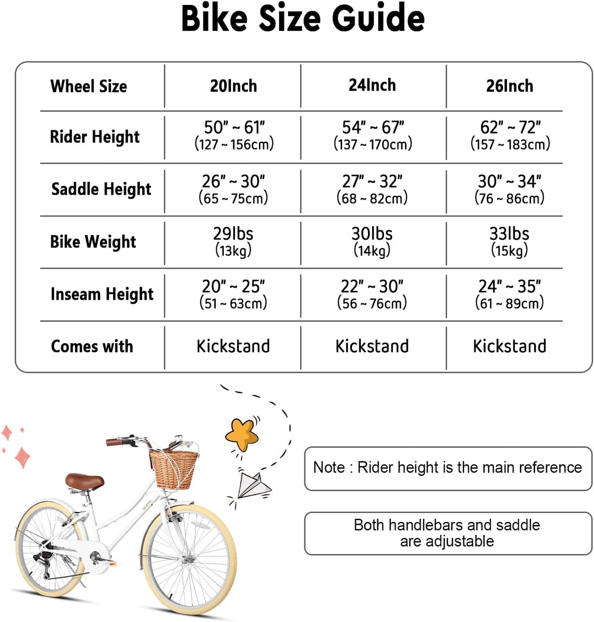 Glerc Missy 20 24 26 Zoll Mädchen City 6-Gang Hybrid Cruiser Fahrrad mit Weidenkorb für Jugend über 6-Jahre alt, mehrere Farben