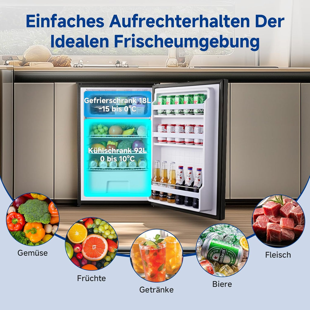 AAOBOSI 110L Kompressor Kühlbox, Zwei Temperaturzonen, Wohnmobil Kühlschrank mit LED-Leuchten, 12/24V DC, Großem Fassungsvermögen Kühlbox Auto, bis -15â„?für Auto, Wohnmobile, Boote, Camping und Reisen