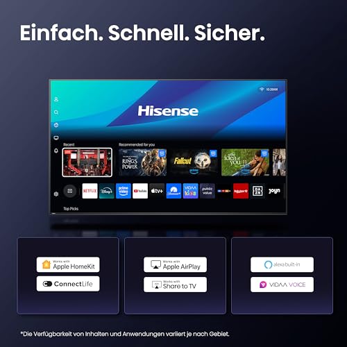 Hisense 43E7Q Fehrnseher, 43 Zoll, 4K UHD QLED, Smart TV, Game Mode Plus, Filmaker Mode, Dolby Vision Atmos, HDR10, HLG, HDR Immersive, AI 4K Upscaler, Dolby MS12, DTS X, Sprachsteuerung 2025