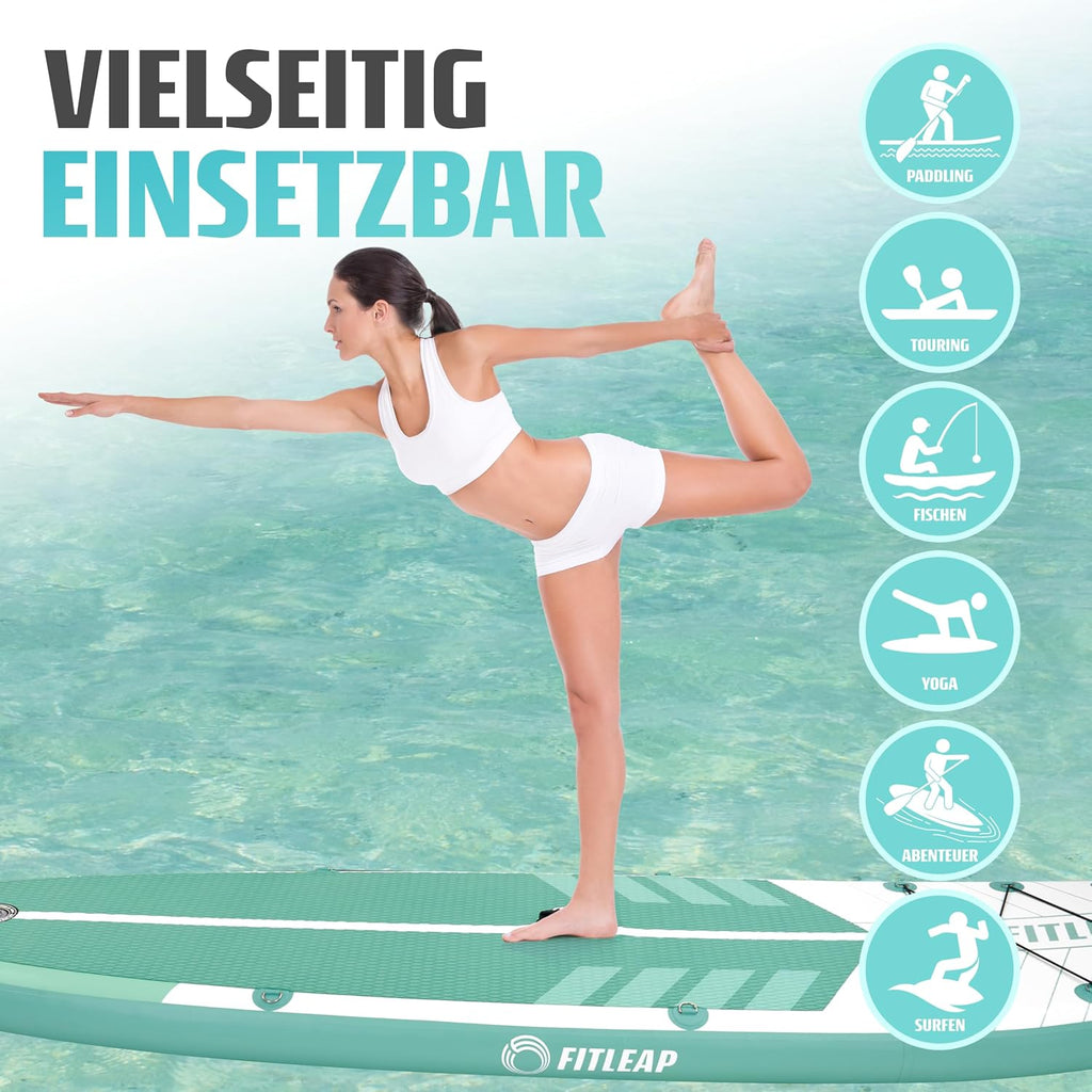 Premium Stand Up Paddle Board aufblasbar - SUP Board Set mit Hochdruckpumpe, verstellbarem Paddel und Rucksack - Ideal für Anfänger und Profis - Perfekt für Yoga, Surfen und Wassersport