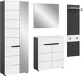 xonox.home - Garderobenkombination Canu 4tlg. 220x190x37 cm in Korpus Basalt grau Nb., Front weiß Nb. - Garderobenschrank Garderobenmöbel Flurmöbel-Set Flursystem Stauraumlösung