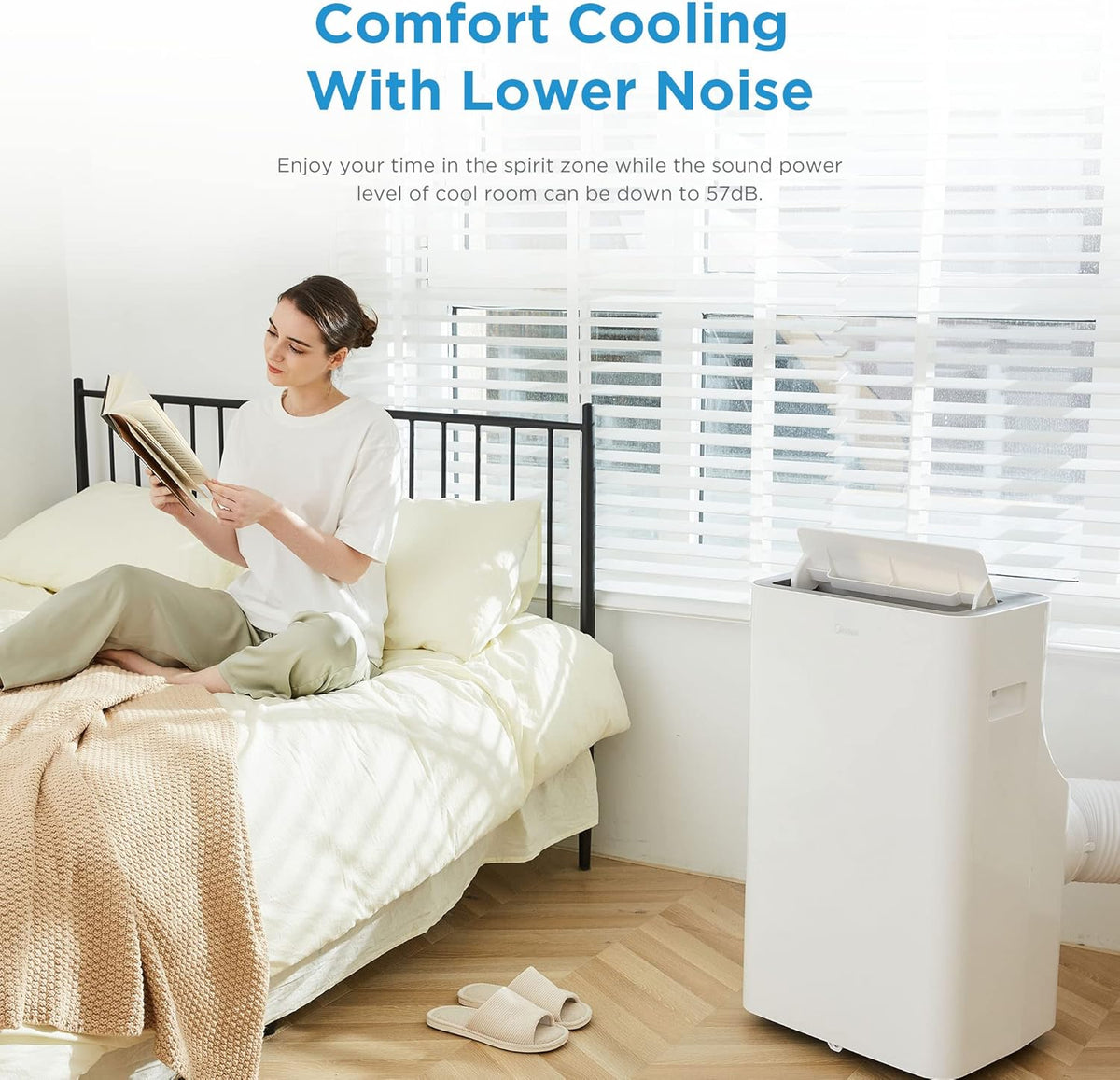 Midea Mobiles Klimagerät Silent Cool 26 Pro WF, 9000 BTU 2,6kW, Kühlen&Ventilieren&Entfeuchten, Raumgröße bis 88m³(33ãŽ?, APP-Steuerung/Alexa/Google Home/IFTTT, Mobile Klimaanlage mit Abluftschlauch
