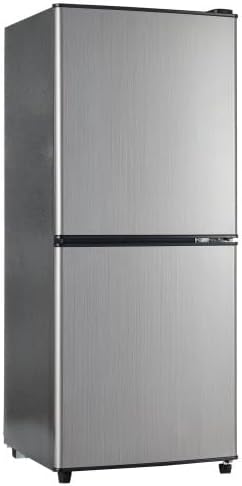 Merax Retro Kühlschrank mit Gefrierfach â€?106L Mini Kühlschrank, 60L Kühlschrank + 46L Gefrierschrank, 7 Temperatureinstellungen, LED-Licht, Silber-Tür, 166 kWh/Jahr, Energieklasse E