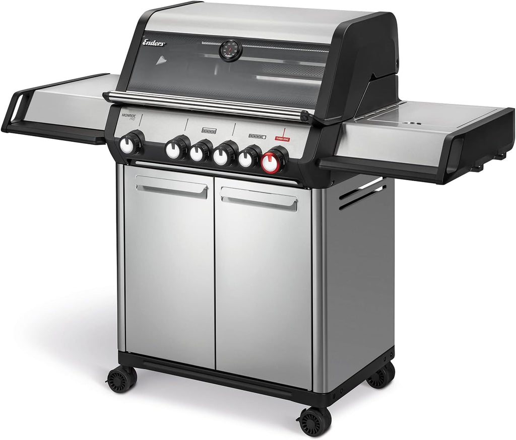 Enders® Gasgrill Monroe Pro 4 SIKR Turbo, 4-Brenner, mit Kocher und Infrarot-Heckbrenner, PanoVision Sichtfenster, Gussrost, Aluguss Grill, 800 °C TURBO ZONEâ„? SIMPLE CLEANâ„? #8362