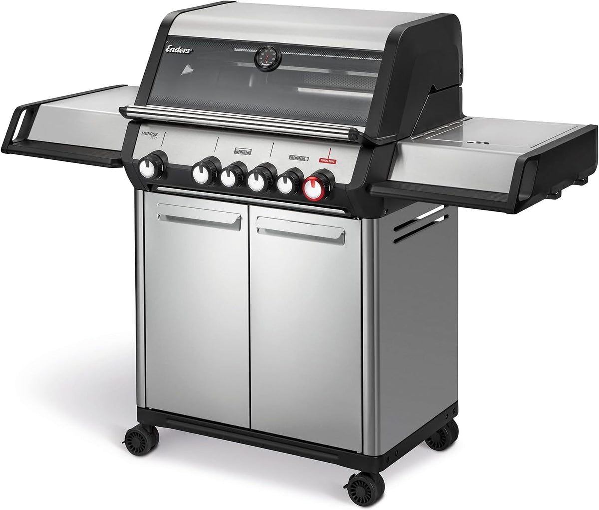 Enders® Gasgrill Monroe Pro 4 SIKR Turbo, 4-Brenner, mit Kocher und Infrarot-Heckbrenner, PanoVision Sichtfenster, Gussrost, Aluguss Grill, 800 °C TURBO ZONEâ„? SIMPLE CLEANâ„? #8362