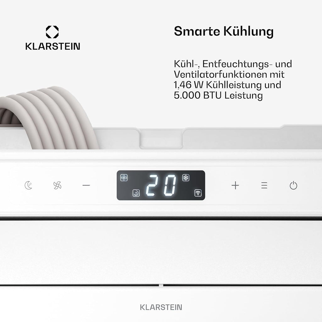 Klarstein Chillavan Mobile Klimaanlage â€?5.000 BTU, Für Räume bis 20 m², 3-in-1: Klimaanlage, Luftentfeuchter & Ventilator, Energieeffizienzklasse A, App-Steuerung, Ideal für Wohnmobile