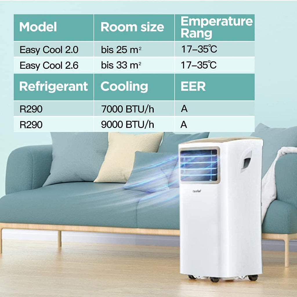 Comfee Mobiles Klimagerät MPPH-09CRN7, 9000 BTU 2,6kW, Kühlen&Ventilieren&Entfeuchten, Raumgröße bis 88m³(33ãŽ?, Mobile Klimaanlage mit Abluftschlauch