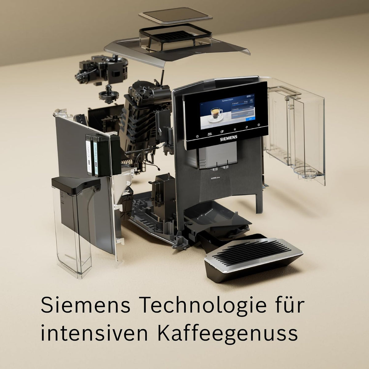 Siemens Kaffeevollautomat EQ900 plus TQ905DZ3, 36 internationale Kaffeespezialitäten, individueller Mahlgrad, App-Steuerung, großes Full-Touch-Display, Edelstahl