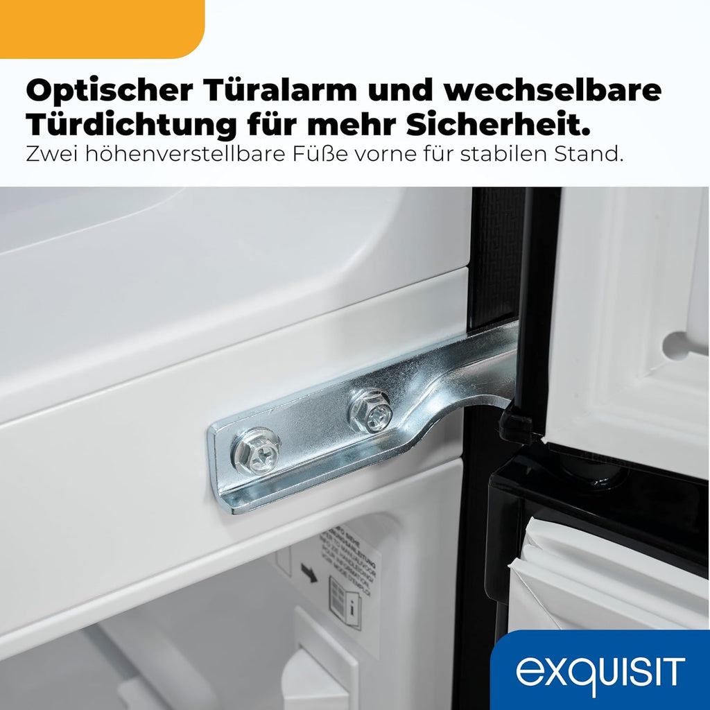Exquisit Kühl-Gefrierkombination | 85 l Nutzinhalt, Energieklasse E, 40 dB(A) | kompakte Bauform, 4-Sterne-Gefrierfach, LED-Beleuchtung, elektronische Temperaturregelung | KGC590-30-E-040E schwarz