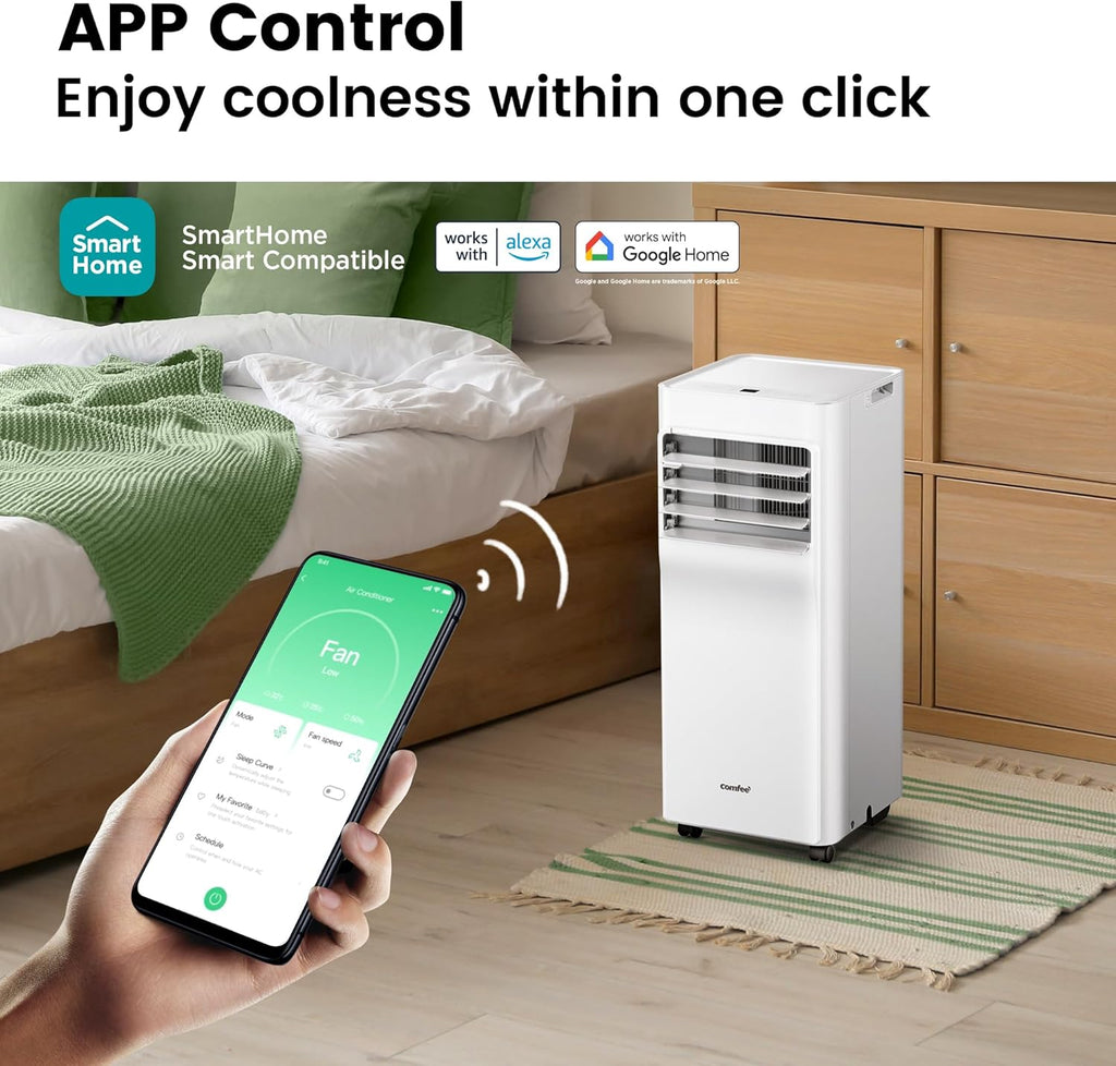 Comfee Mobiles Klimagert Easy Cool 2.0, 7000 BTU 2,0kW, Kühlen&Ventilieren&Entfeuchten, Raumgre bis 68m(25ãŽ?, APP-Steuerung/Alexa/Google Home/IFTTT, Mobile Klimaanlage mit Abluftschlauch
