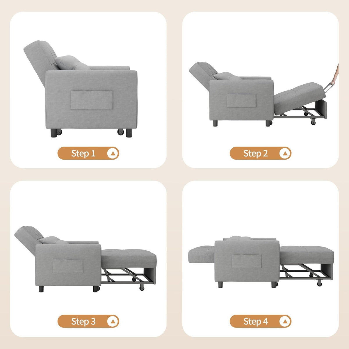Bealife Relaxsessel, Schlafsessel mit Verstellbarer Rückenlehne, Fernsehsessel, Klappbares Schlafsofa, Relaxsessel fürs Wohnzimmer,Schlafzimmer (Hellgrau)