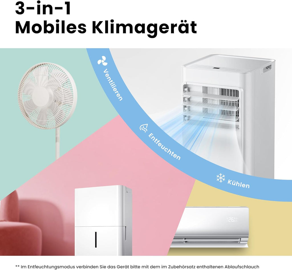 Mobiles Klimagerät Breezy Cool Pro 2.0,7000 BTU 2,0kW, Kühlen&Ventilieren&Entfeuchten,APP-Steuerung,Raumgröße bis 68m³(25ãŽ? .Mobile Klimaanlage mit Abluftschlauch,