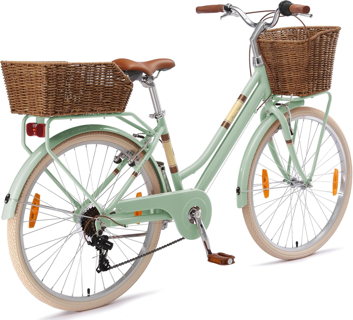 BIKESTAR Alu City Stadt Fahrrad 26, 28 Zoll | 16, 18 Zoll Rahmen, 7 Gang Shimano Damen Holland Rad, Retro Bike mit V-Bremse, Gepäckträger, Licht, Klingel, Korb, Speichenreflektoren | Risikofrei Testen