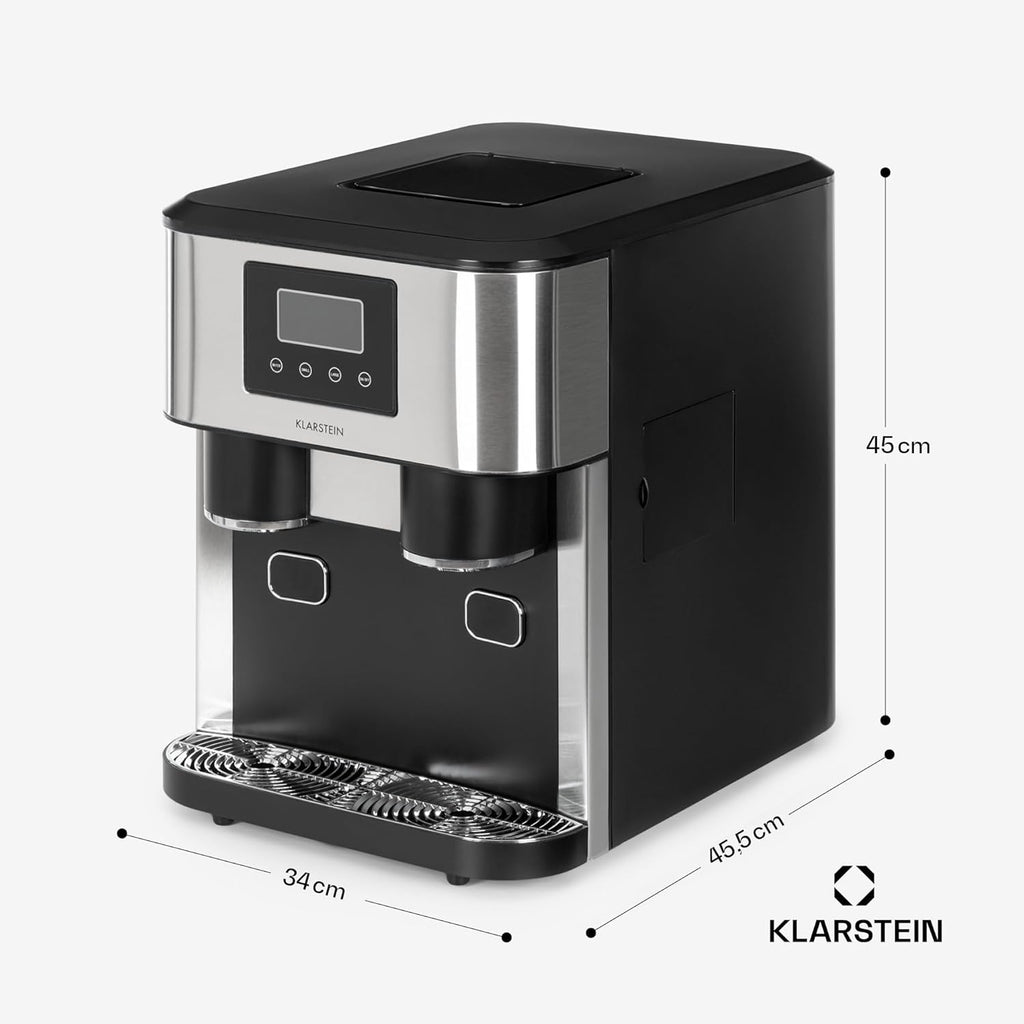 Klarstein Eiswürfelmaschine Klein, 1,8L Eiswürfelbereiter, Mini-Eiswürfelmaschine für Crushed und Bullet-Eis, Leichte Reinigung, Eiswürfelbereiter für 15kg/24h