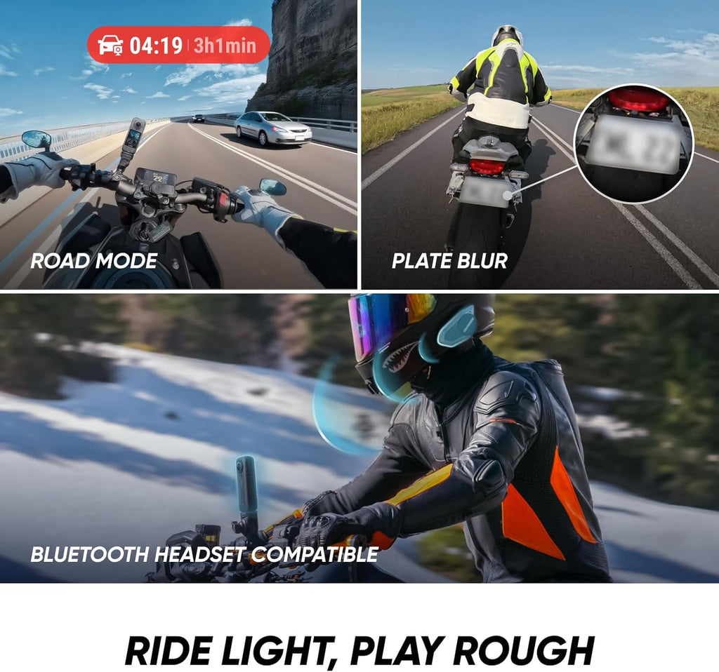 X4 Air Motorrad-MultiView-Bundle - 165 g leichte 8K 360°-Kamera, Unsichtbarer Selfie-Stick, auswechselbare Linsen, Aufnehmen  und  dann ausrichten, integr. Windschutz, FlowState-Stabilisierung