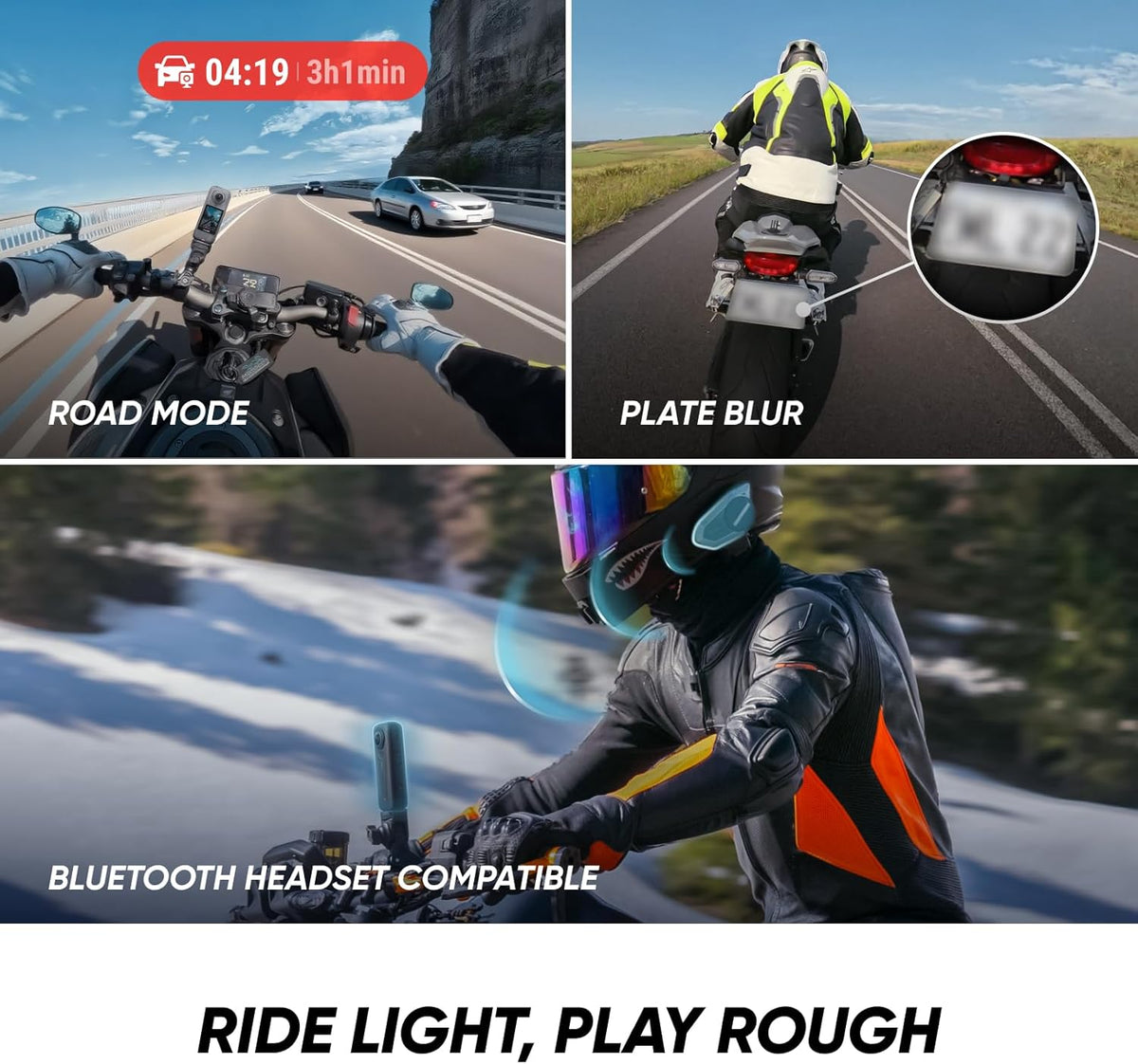 X4 Air Motorrad-MultiView-Bundle - 165 g leichte 8K 360°-Kamera, Unsichtbarer Selfie-Stick, auswechselbare Linsen, Aufnehmen  und  dann ausrichten, integr. Windschutz, FlowState-Stabilisierung
