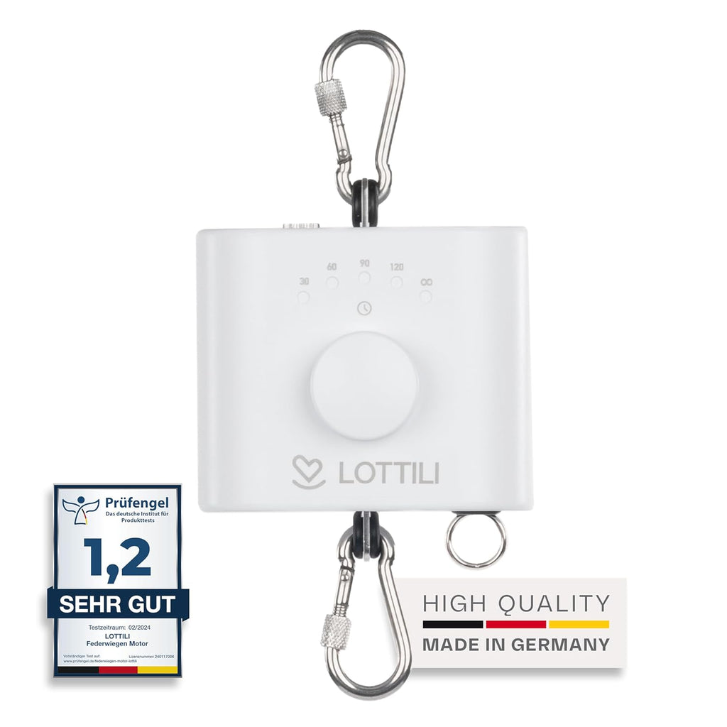 Lottili Federwiegen Motor | lautlos & selbstlernend | mit Timer & Dauermodus | fein einstellbare Schwingung | ab 3 kg | Made in Germany