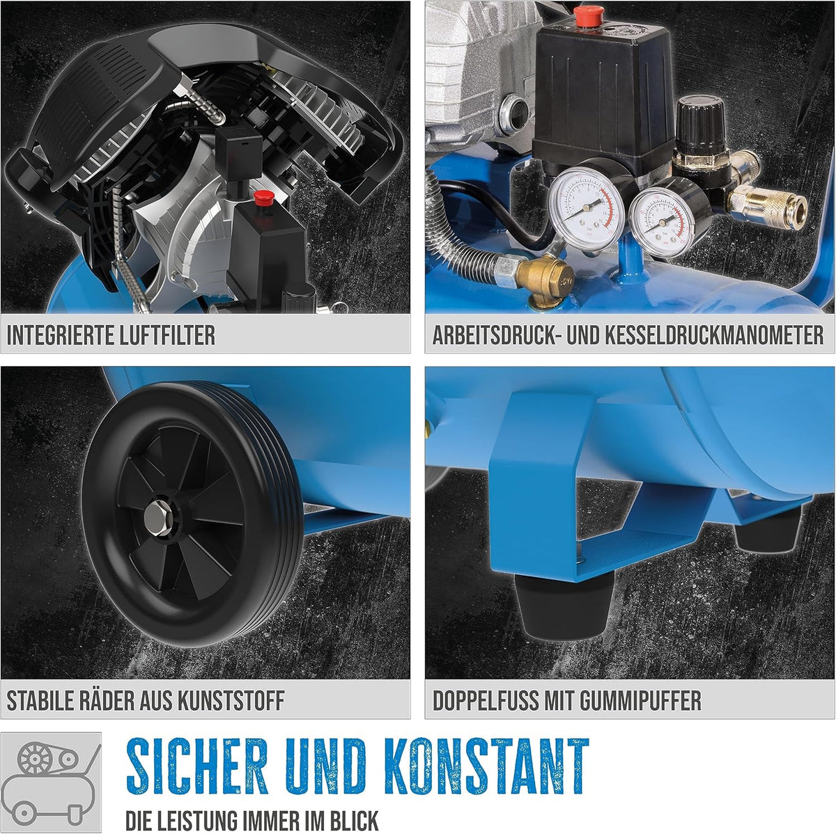Güde Kompressor-Set 405/10/50 15T(ölgeschmiert, 10 bar, 2200 W, 50 l Kessel, eff. Liefermenge 250 l/min, 2x Manometer, 2x Druckluftkupplungen, Sicherheitsventil  und  Ablassschraube, inkl. Zubehör-Set)