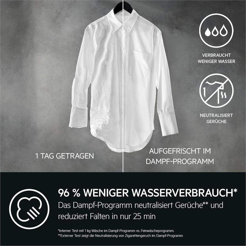 AEG Waschmaschine, Serie 7000 ProSteam: Auffrischfunktion mit Dampf statt Waschen, 9 kg, Leise, Mengenautomatik, A-20%, Nachlegefunktion, Wasserstopp, 1400 U/min, LR7GA70490