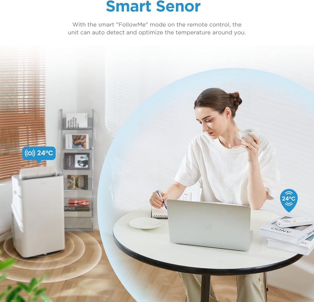 Midea Mobiles Klimagerät Silent Cool 26 Pro WF, 9000 BTU 2,6kW, Kühlen&Ventilieren&Entfeuchten, Raumgröße bis 88m³(33ãŽ?, APP-Steuerung/Alexa/Google Home/IFTTT, Mobile Klimaanlage mit Abluftschlauch