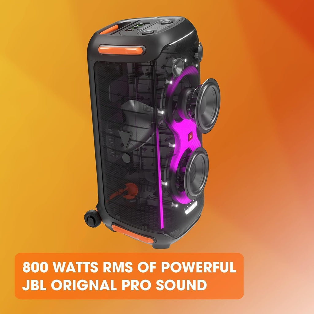 JBL PartyBox 710 - Schwarz â€?Trag - und rollbarer Bluetooth Party-Lautsprecher mit Lichteffekten â€?Spritzwassergeschützte, mobile Musikbox