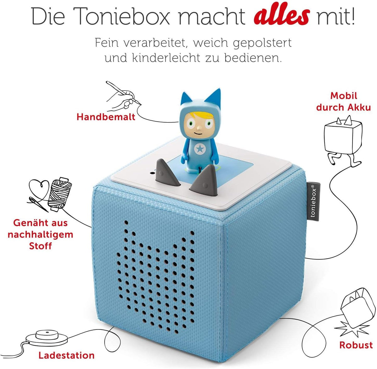 Toniebox Extrapack â€?Toniebox Starterset Blau mit Kreativtonie + 4 x Disney Tierische Helden Hörfiguren, Audioplayer für Hörbücher und Lieder, kabellose Musikbox mit Disney Hörspiel
