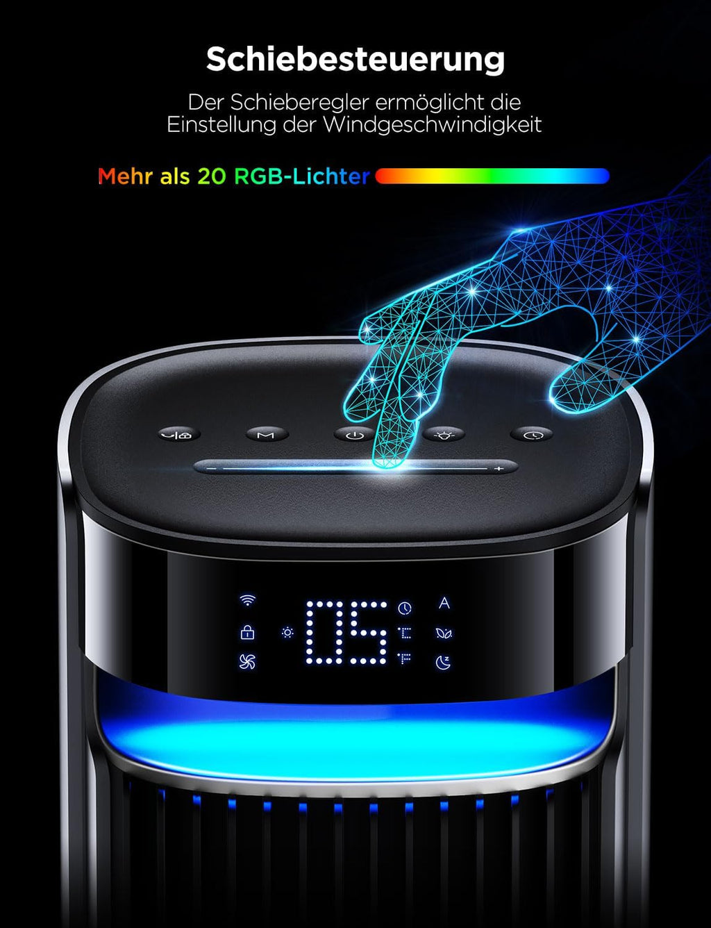 GoveeLife leiser Ventilator, 12 Geschwindigkeiten bis zu 8 m/s, 5 Modi, 24-Stunden-Timer, intelligenter Turmventilator mit 150°-Oszillation, APP- und Sprachsteuerung für Zuhause, schwarz