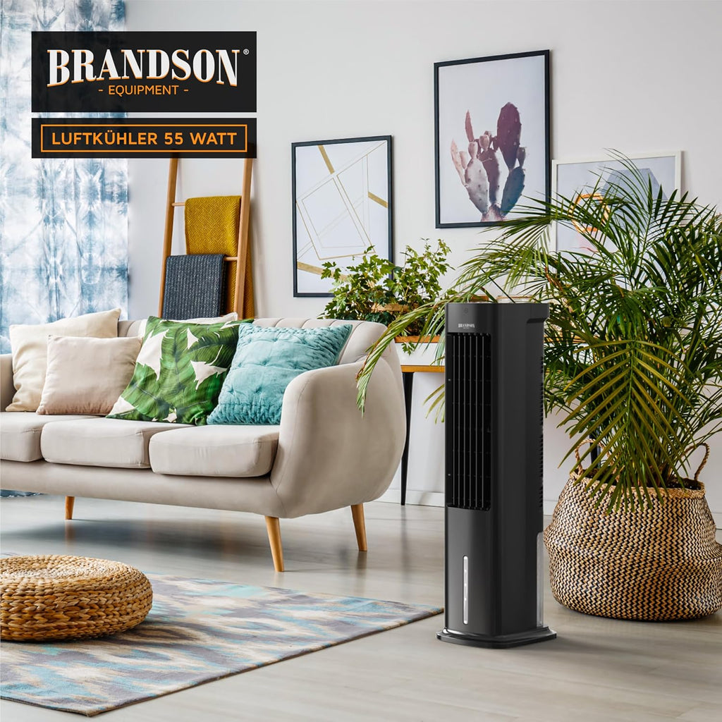 Brandson - Luftkühler mit Wasserkühlung 5 in 1 - Verdunstungskühler, Luftbefeuchter, Ventilator & Luftreiniger, mobile Klimaanlage ohne Abluftschlauch - Preisträger 2025 - leise - 5L Wassertank