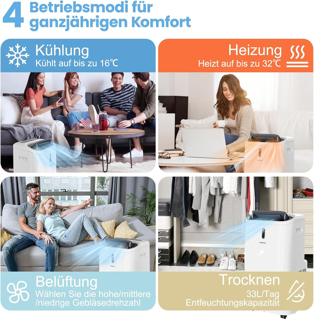 COSTWAY Klimaanlage mobil 16000BTU, Klimagerät mit Abluftschlauch, 5 in 1 Kühlen & Heizen & Entfeuchten & Belüften & Schlafmodus für Räume bis zu 150 m³, Fernbedienung/App, 24H Timer, 4700W, â‰?7dB