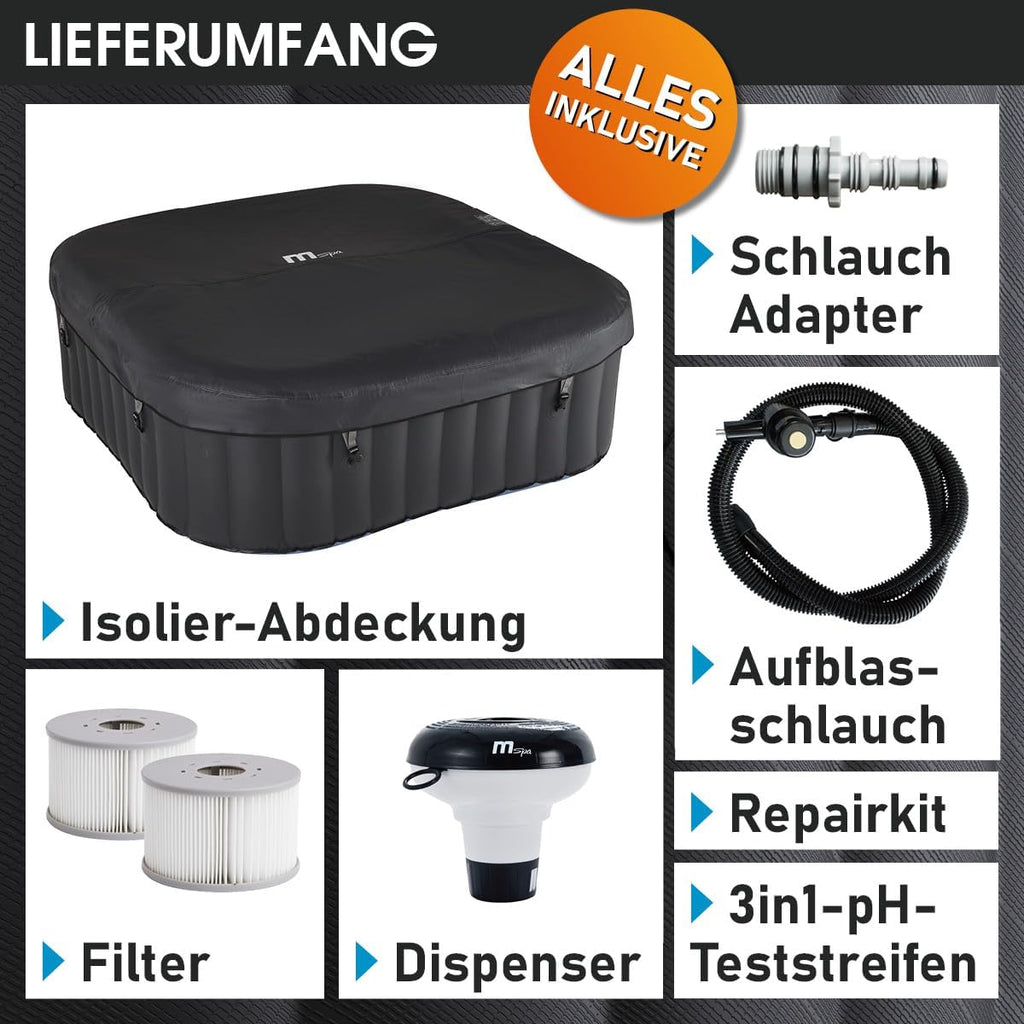 BRAST Whirlpool aufblasbar MSpa | 4-8 Personen | viele Modelle rund und eckig | Ø 125-224cm | In-Outdoor Pool | bis zu 144 Massagedüsen | inkl. Aufblasfunktion Abdeckung Timer Heizung | Tekapo6