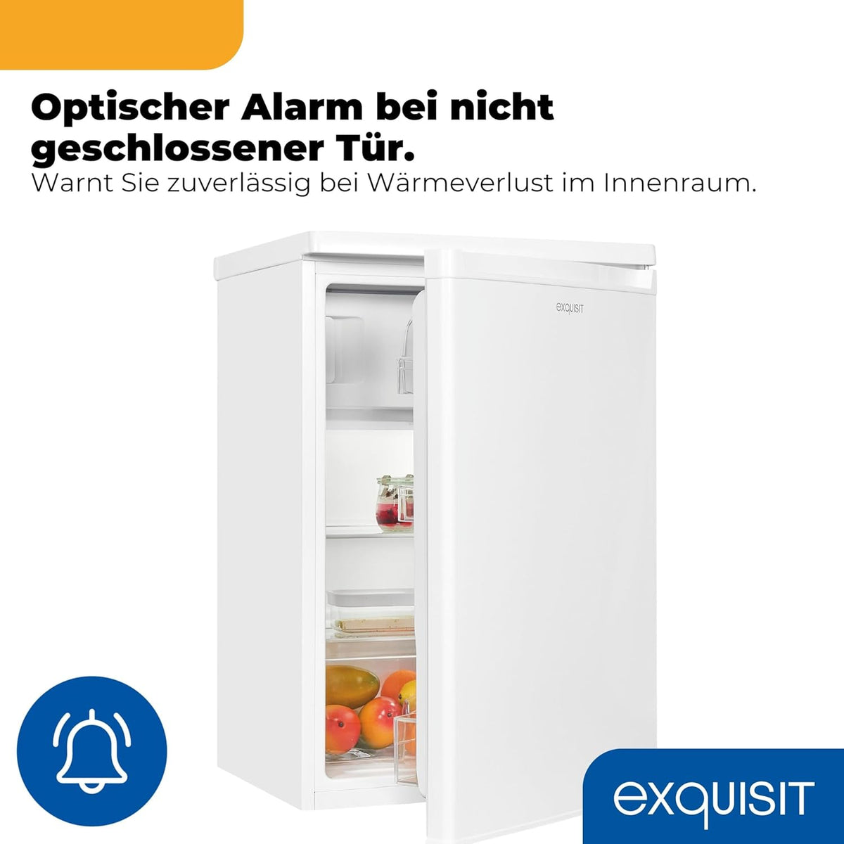 Exquisit Kühlschrank mit Gefrierfach 109 l Nutzinhalt, Energieklasse E, 40 dB(A) kompakte Bauform, 4-Sterne-Gefrierfach, LED-Beleuchtung, manuelle Abtauung KS516-4-E-040E weiss