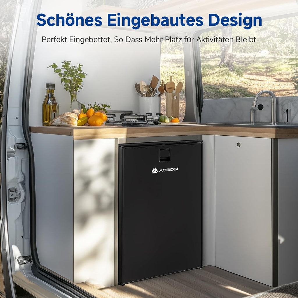 AAOBOSI 110L Kompressor Kühlbox, Zwei Temperaturzonen, Wohnmobil Kühlschrank mit LED-Leuchten, 12/24V DC, Großem Fassungsvermögen Kühlbox Auto, bis -15â„?für Auto, Wohnmobile, Boote, Camping und Reisen