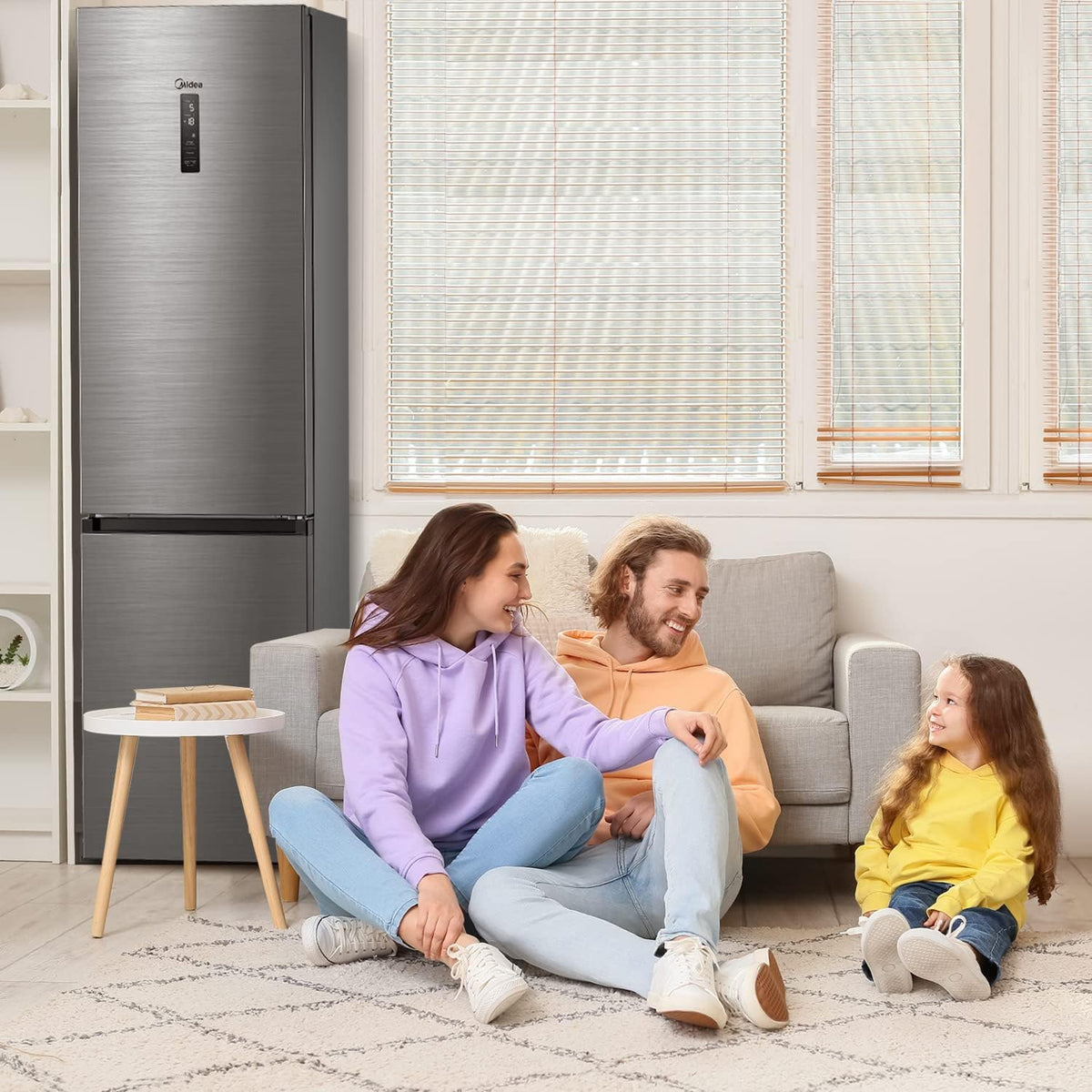Midea MDRB521MGA46O Kühl-/Gefrierkombination/NoFrost/Besonders leise 29dB/Inverter Kompressor/Niedrigtemperaturzone/180° Verstellbare Gefrierfach-Schublade/201 cm hoch/256 L Kühlteil/122 L Gefrierteil