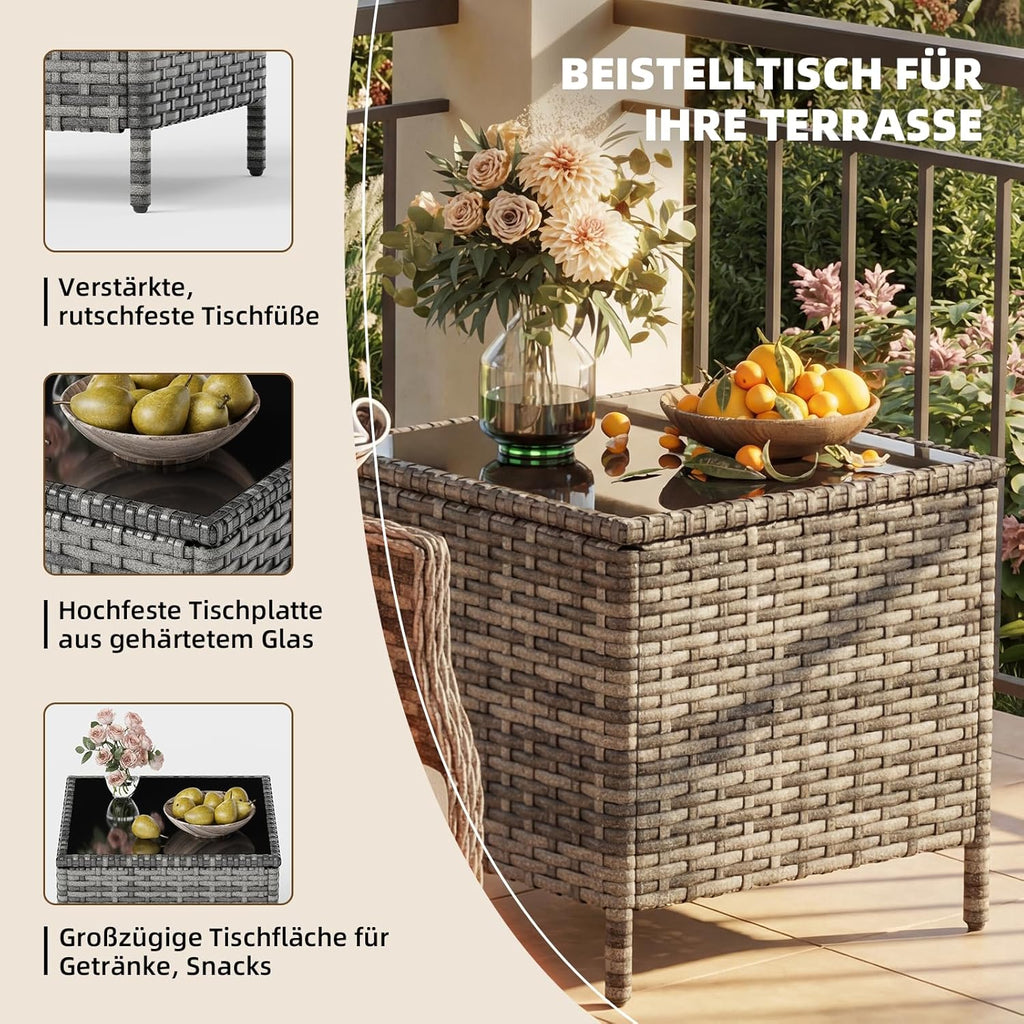 UDPATIO Lounge Möbel Outdoor Set 5-teilig mit Verstellbaren Sessel, Fußhocker und Couchtisch | Rattan Gartenmöbel | Balkonmöbel Kleiner Balkon | Wetterfest Terrassenmöbel | Dunkelgrau