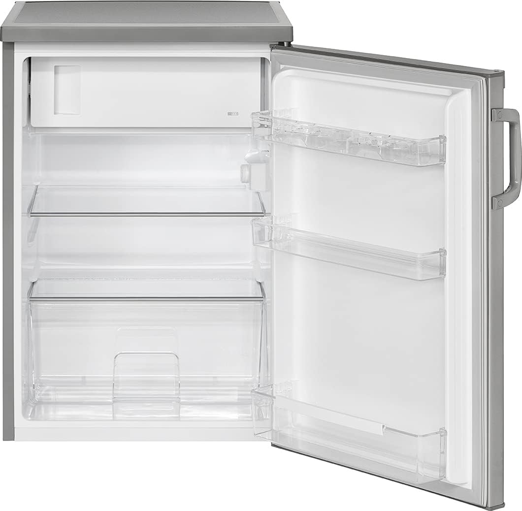 Bomann Kühlschrank mit Gefrierfach | Getränkekühlschrank mit 120L Nutzinhalt und 2 Glasablagen | Türanschlag wechselbar | kleiner Kühlschrank mit stufenloser Temperaturregelung | KS 2194.1 inox