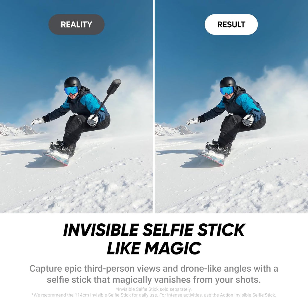 X4 Air Motorrad-MultiView-Bundle - 165 g leichte 8K 360°-Kamera, Unsichtbarer Selfie-Stick, auswechselbare Linsen, Aufnehmen  und  dann ausrichten, integr. Windschutz, FlowState-Stabilisierung