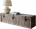 Loberon Truhe Hailee, Handgeflochten, Unterteilter Stauraum, Aufbewahrung, Ordungshelfer, Rattan, Büffel-Veloursleder, braun