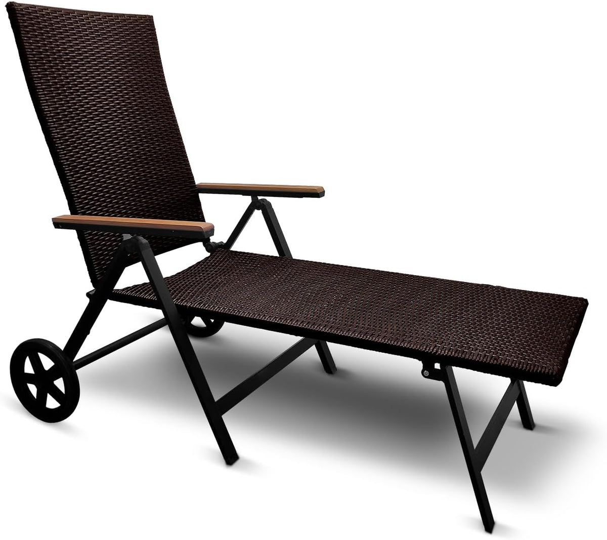 Generisch Aluminium Polyrattan Rollliege Relaxliege 120 kg belastbar Sonnenliege Klappbare Gartenliege Braun Neu
