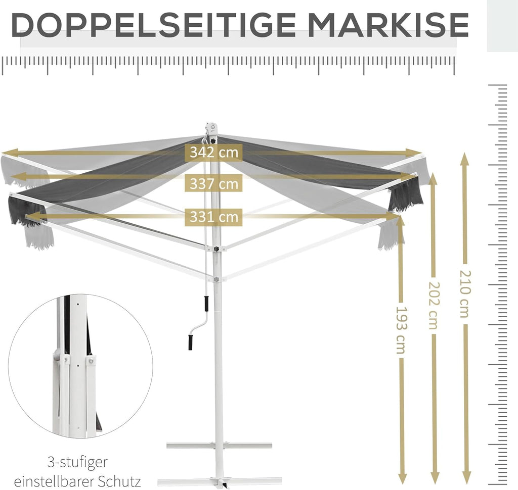Outsunny Standmarkise Markise 4,5 x 3,4m Terrassenüberdachung Gartenmarkise mit Faltarm Kurbel Terrasse Grau Alu Metall