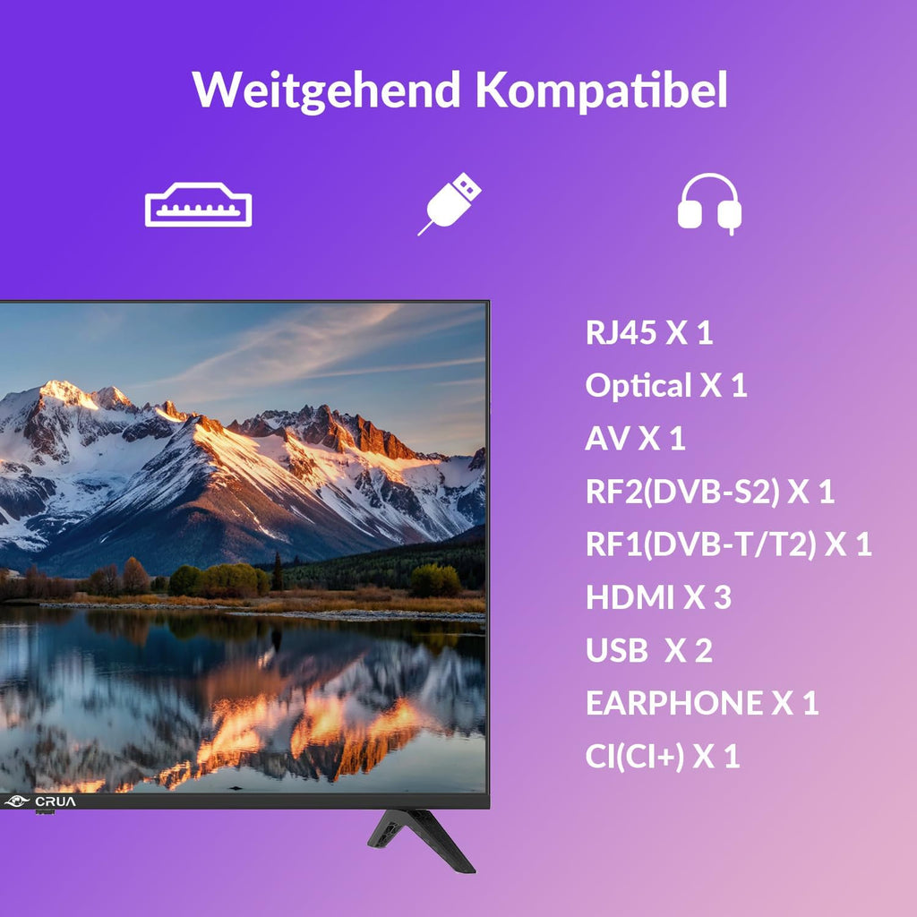 CRUA VIDAA Smart TV,101(40 Inch) TV,1920x1080P Full HD TV,LED TV with HDMI/USB/AV IN/Triple Tuner DVB-T2/T/C/S2/Compact and Smart for Your Home,Black Energy Class E