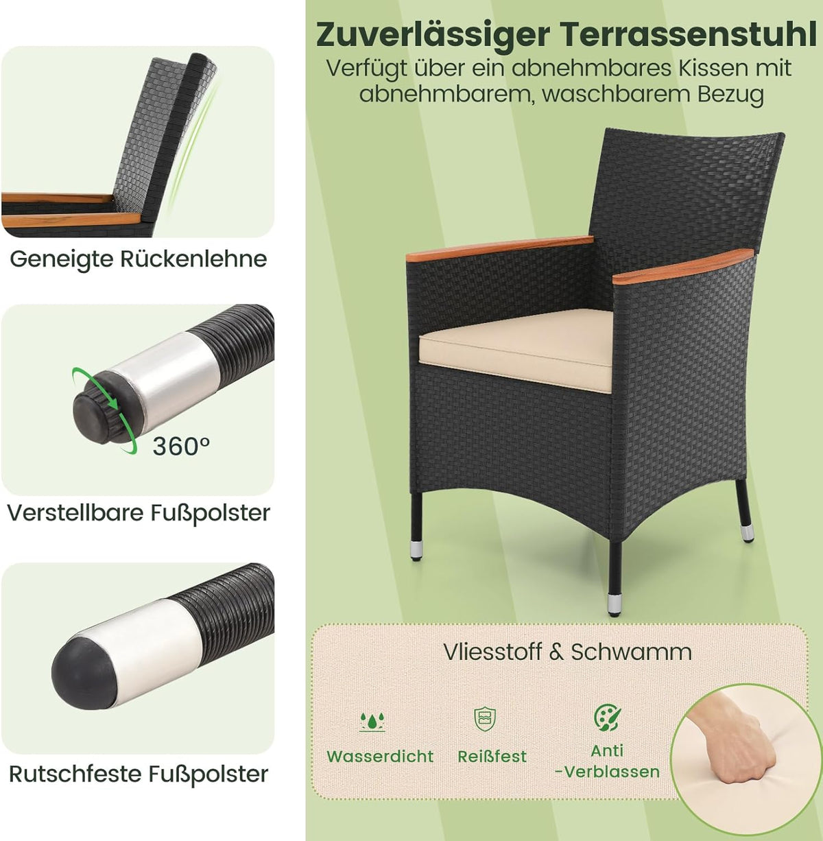 COSTWAY 9 TLG. Rattan Gartenmöbel Set, Sitzgruppe für 8 Personen, Gartentisch mit Tischplatte aus Akazienholz, 8 Stühle & Kissen, Terrassenmöbel Set, Gartengarnitur, Sitzgarnitur, Essgruppe