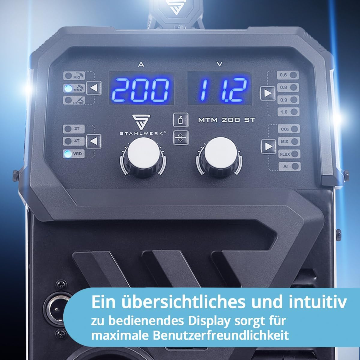 STAHLWERK Schutzgasschweißgerät 3-in-1 Kombi MTM-200 ST â€?Vollausstattung â€?WIG, MIG/MAG, MMA/E-Hand bis 200 A, synergischer Drahtvorschub, 4-Rollen-Antrieb, Fülldraht geeignet, Stahl, Dünnblech