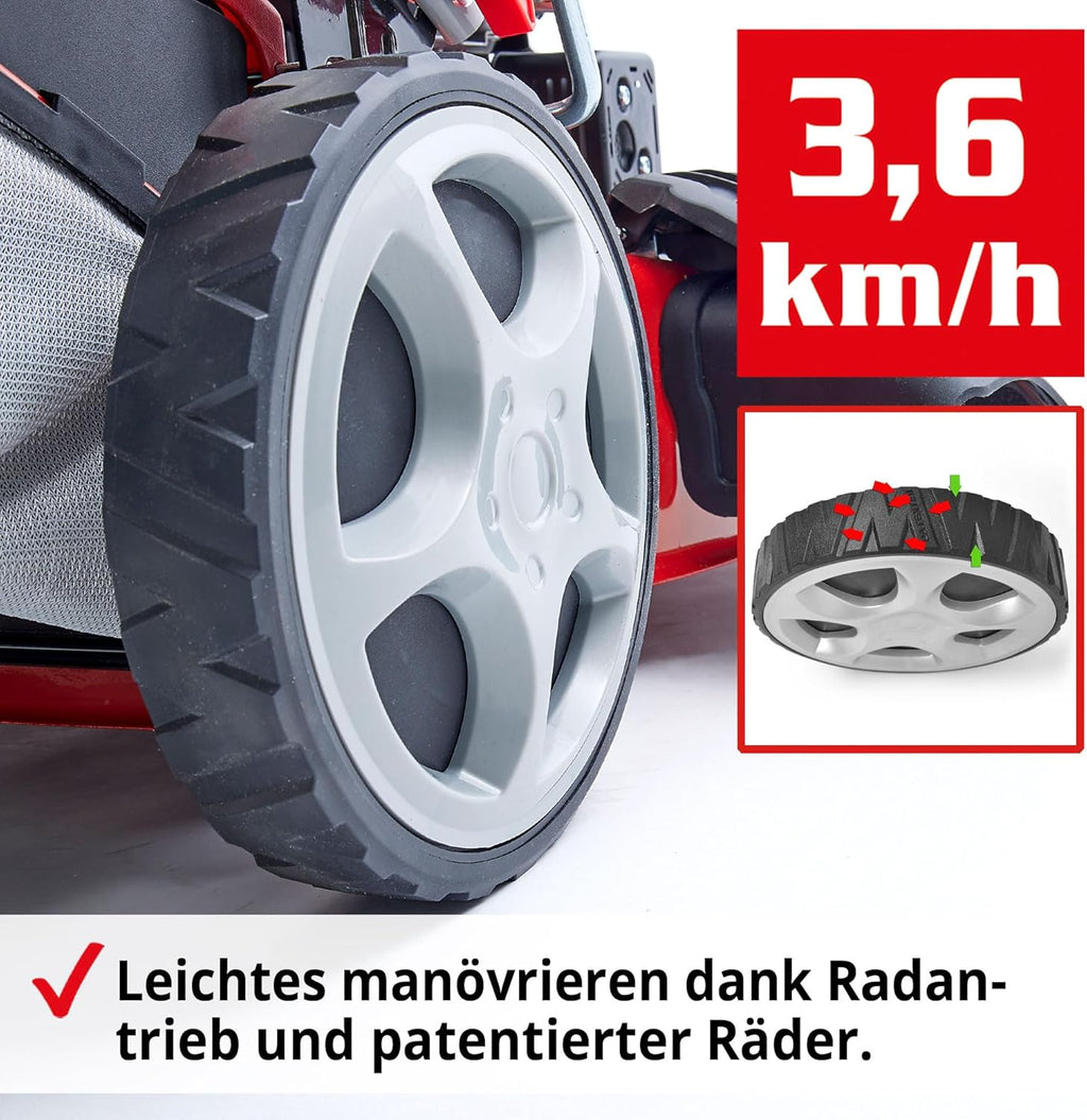 HECHT 5-IN-1 Benzin Rasenmäher â€?leistungsstarker 4 Takt Eco Motor 4,4 kW (6,0 PS) â€?Seilzug Starter â€?mit 53 cm Schnittbreite â€?75 l Fangkorb â€?Radantrieb â€?patentierte Räder â€?EasyClean â€?Mulchmäher
