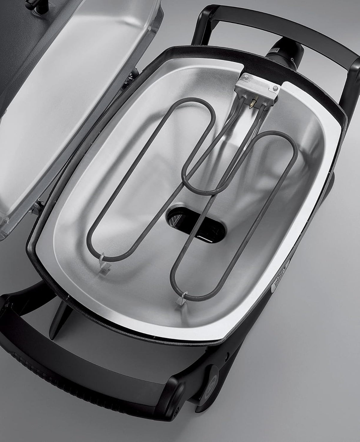 Weber Q2400 Elekrogrill mit Seitentischen, 54 x 39cm Grillfäche, portable, 2-geteilter porzellanemaillierter Guss-Grillrost, Aluminiumguss Deckel & Gehäuse - Dark Grey (55020079)