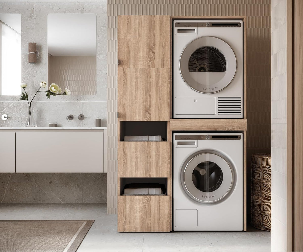 PLATAN ROOM Waschmaschine Trockner Schrank mit Ausziehbrett â€?Waschmaschinenschrank für Waschmaschine & Wäschetrockner â€?Überbauschrank 187 x 65 x 66 cm (Eiche Sonoma)
