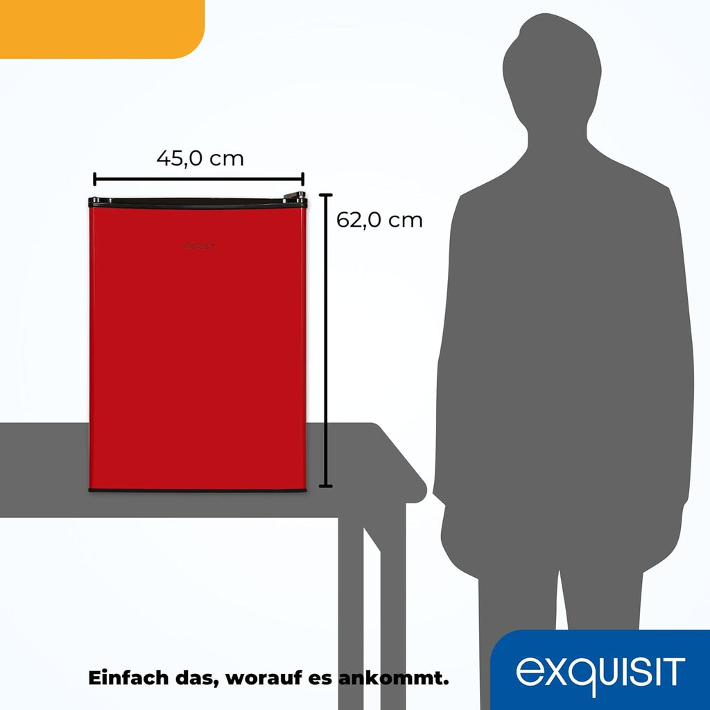 Exquisit Mini Kühlschrank KB60-V-090E rot | 52 l Nutzinhalt | LED-Innenbeleuchtung | Glasablagen | 45cm Breite