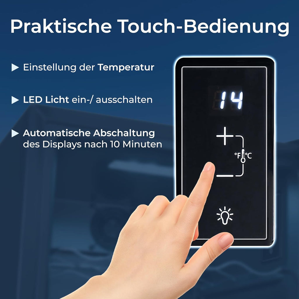 KLAMER Getränkekühlschrank 60 L, Mini Kühlschrank bis 60 Dosen, 0â€?0°C Touch Display, Glasfront, Automatische Abtaufunktion, Edelstahlgriff, Kühlschrank ohne Gefrierfach