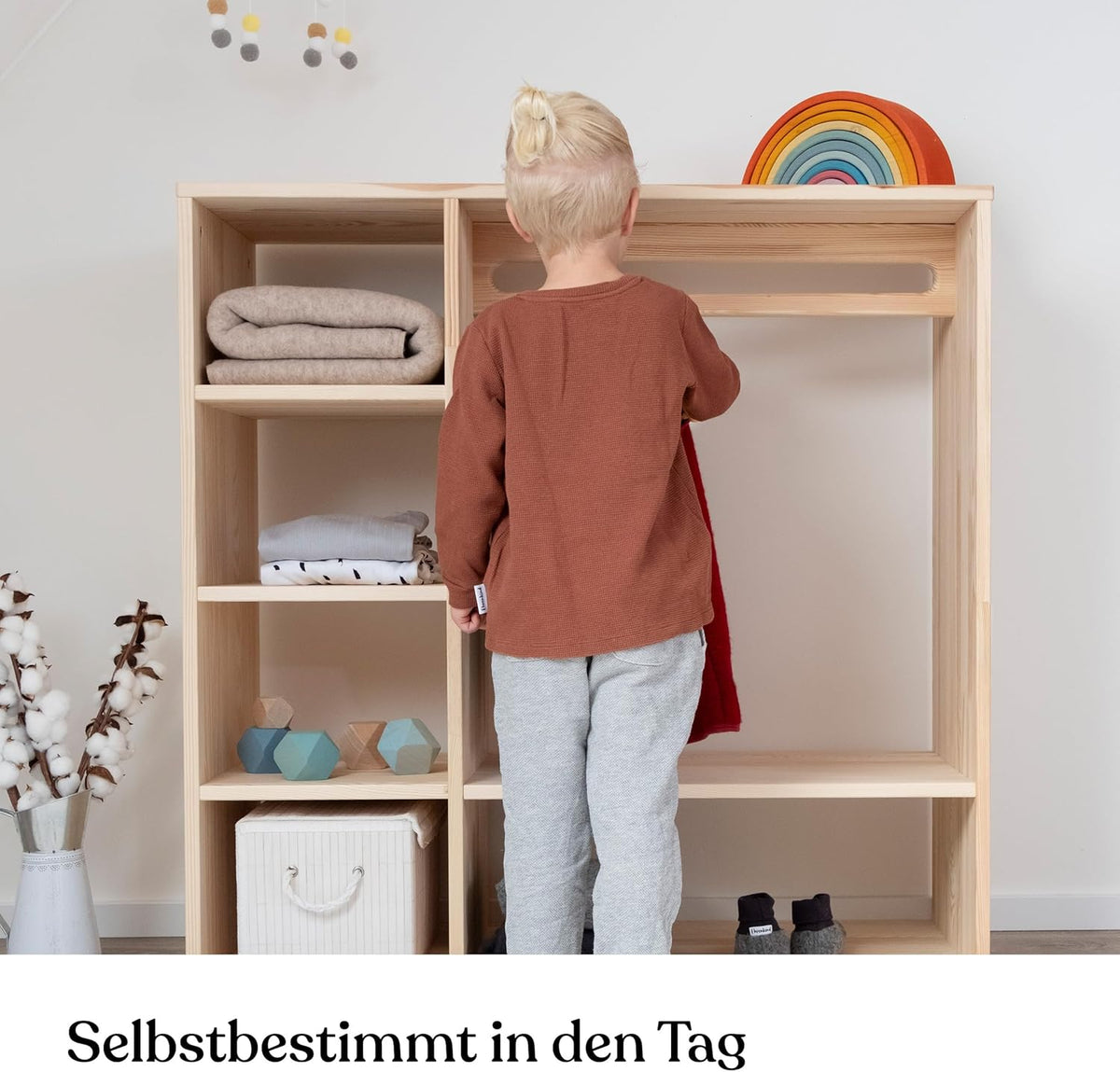 Ehrenkind® Montessori Kleiderschrank | Kinderregal Kiefer Natur | Kinderschrank FSC Zertifiziert | Garderobe für das Kinderzimmer in 100x100x40 | Kleiderschrank Kinderzimmer | Kinderzimmer Möbel